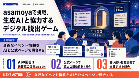 2026.8.9 asamoyaで挑戦、生成AIと協力するデジタル脱出ゲーム