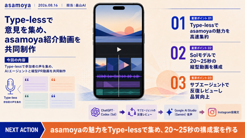 2026.8.16 Type-lessで意見を集め、asamoya紹介動画を共同制作
