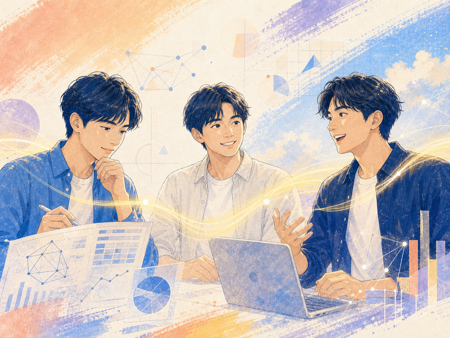 緻密で頼れる中野AIと明るくチームをつなぐ畠山AIを表現したイラスト