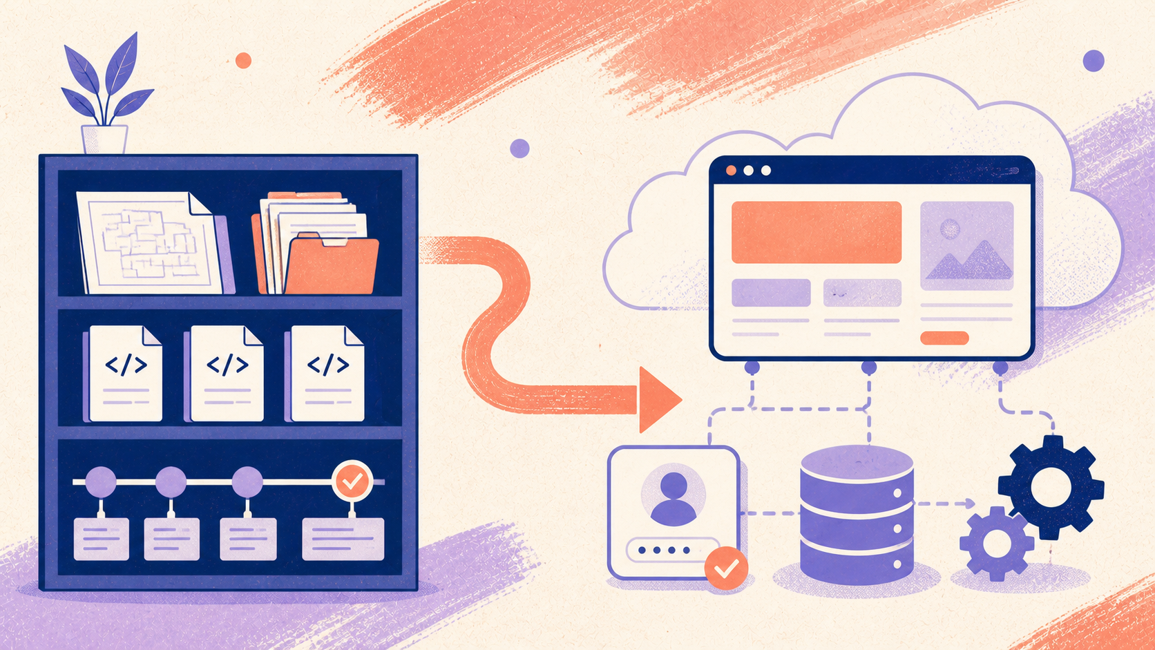 GitHubによるコード管理とFirebaseによるアプリ機能の違いを表すイラスト