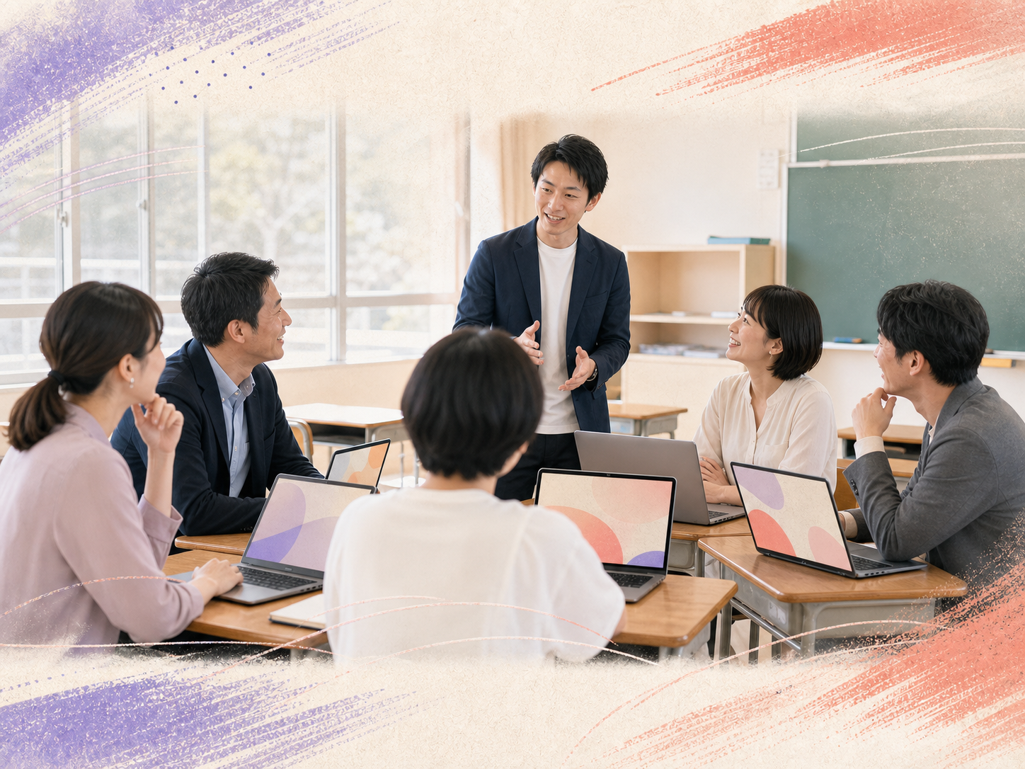 先生同士が生成AIについて学ぶ勉強会のイメージ